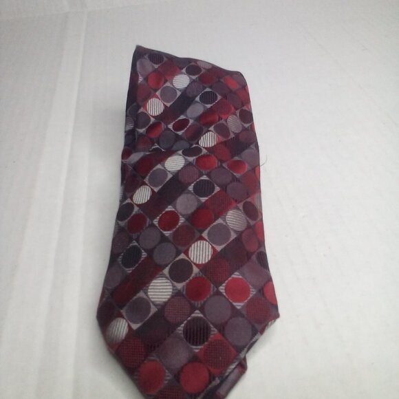 Van Heusen Tie Necktie Men Silk Geometric Circles Red Silver - Picture 5 of 7